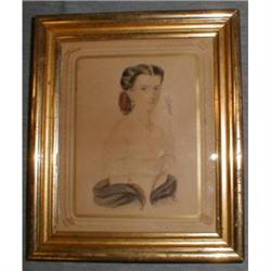 19TH CENT FOLK ART PORTRAIT OF A YOUNG WOMAN   #1092186