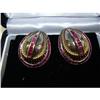 Image 1 : RETRO EARRINGS, DOME SHAPE DECORATED W/RUBIES #1120612