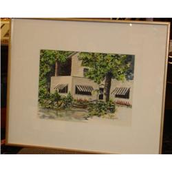 House with Awnings. Possible Watercolor, Signed#1122335