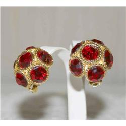 Vintage Signed Blanca Red Rhinestone Earrings #1122345