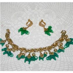 Vintage Napier Glass Elephant Bracelet Earrings#1122346