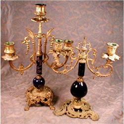 Brass & COBALT Candlesticks ANTIQUE Pair (2) #1122770
