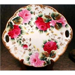 Cake PLATE HP Roses Gold ANTIQUE Open Handles #1122788