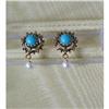 Image 1 : VINTAGE 14K GOLD/TURQUOISE & PEARL EARRINGS #1122819