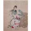Image 1 : Asian Watercolor on Silk of Lady and Ram, #1122874