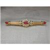 Image 1 : Estate 18K YG Gold Ruby Diamond Brooch Bar Pin #1122993