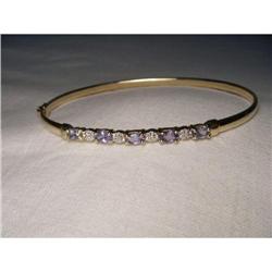 Estate 14K YG Tanzanite Diamond Bangle Bracelet#1123015