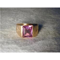 Estate 14K YG Gold Amethyst Diamond Mens Ring #1123019