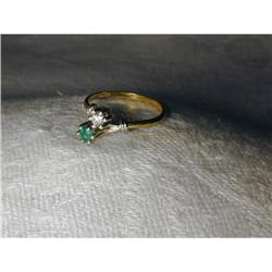 Estate 18K YG Yellow Gold Emerald Diamond Ring #1123034