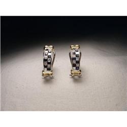 18K Gold Checkerboad Sapphire Diamond Earrings #1123040