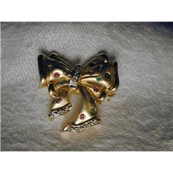 Estate 14K Diamond Ruby Sapphire Emerald Brooch#1123041