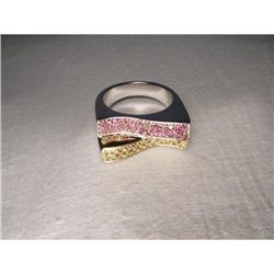Estate 18K WG Gold Pink Yellow Sapphire Ring #1123043