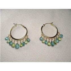 Rare 14K YG Gold Apatite Peridot Hoop Earrings #1123119