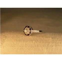 Estate 14K WG Enamel Diamond Star Filigree Ring#1123145