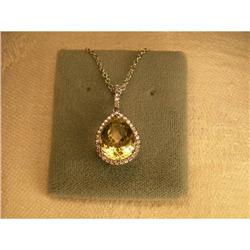 Estate 14K WG Diamond Lemon Citrine Pendant #1123150