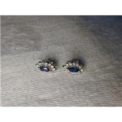 Estate 14K Marquise Sapphire Diamond Earrings #1123276