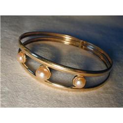 Estate 14K YG Gold Pink Pearl Bangle Bracelet #1123281