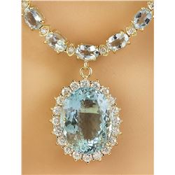 37.30 CTW Aquamarine 14K Yellow Gold Diamond Necklace