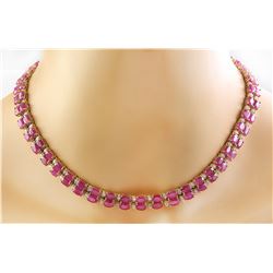 64.30 CTW Ruby 14K Yellow Gold Diamond Necklace