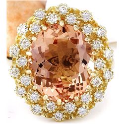 7.92 CTW Natural Morganite 18K Solid Yellow Gold Diamond Ring