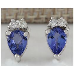 0.88 CTW Natural Blue Tanzanite And Diamond Earrings 14K Solid White Gold