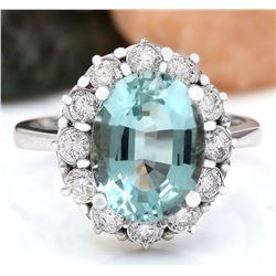 4.70 CTW Natural Aquamarine 18K Solid White Gold Diamond Ring