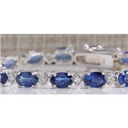 11.15CTW Natural Sapphire And Diamond Bracelet In 14K Solid White Gold