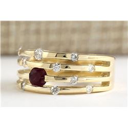 1.00 CTW Natural Ruby And Diamond Ring In 18K Yellow Gold