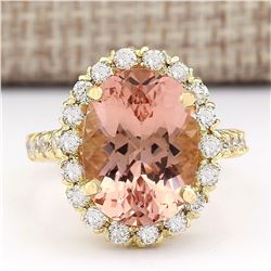 8.79 CTW Natural Morganite And Diamond Ring In 18K Solid Yellow Gold