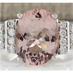 5.30 CTW Natural Morganite And Diamond Ring 18K Solid White Gold