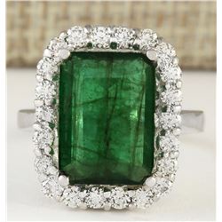 5.95 CTW Natural Emerald And Diamond Ring In 18K Solid White Gold