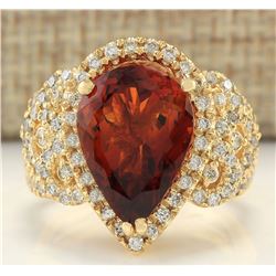 8.20 CTW Natural Madeira Citrine And Diamond Ring In 14K Yellow Gold