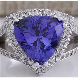 7.72 CTW Natural Blue Tanzanite And Diamond Ring 18K Solid White Gold