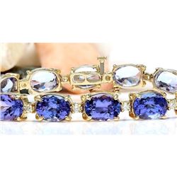 29.50 CTW Natural Tanzanite 14K Solid Yellow Gold Diamond Bracelet