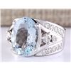 Image 2 : 7.97 CTW Natural Aquamarine And Diamond Ring In 14k White Gold