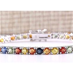 14.64 CTW Natural Multi-color Sapphire Bracelet In 18K Solid White Gold