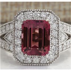 5.78 CTW Natural Pink Tourmaline And Diamond Ring 18K Solid White Gold