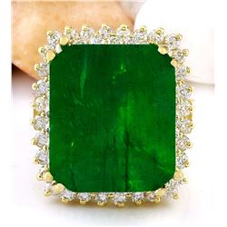 16.13 CTW Natural Emerald 14K Solid Yellow Gold Diamond Ring