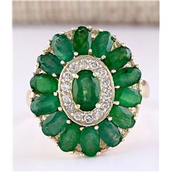 4.10 CTW Natural Emerald And Diamond Ring In 18K Yellow Gold