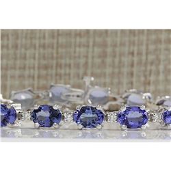 17.59 CTW Natural Tanzanite And Dimond Bracelet In 18K Solid White Gold
