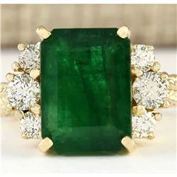 6.38 CTW Natural Emerald And Diamond Ring In 14k Yellow Gold