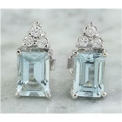 2.65 CTW Aquamarine 18K White Gold Diamond Earrings