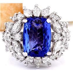 5.35 CTW Natural Tanzanite 18K Solid White Gold Diamond Ring