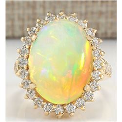 8.88 CTW Natural Opal And Diamond Ring In 18K Yellow Gold