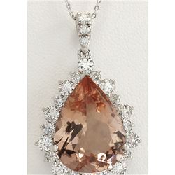 13.42 CTW Natural Morganite And Diamond Pendant In 18K Solid White Gold