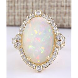7.09 CTW Natural Opal And Diamond Ring In 14k Yellow Gold