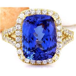 6.06 CTW Natural Tanzanite 18K Solid Yellow Gold Diamond Ring