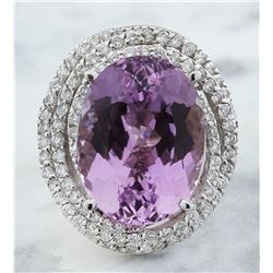 15.42 CTW Kunzite 18K White Gold Diamond Ring