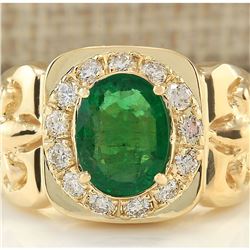 3.02 CTW Natural Emerald And Diamond Ring In 14k Yellow Gold