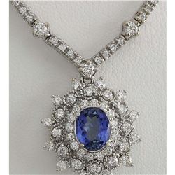 6.00 CTW Natural Tanzanite And Diamond Necklace In 18K White Gold